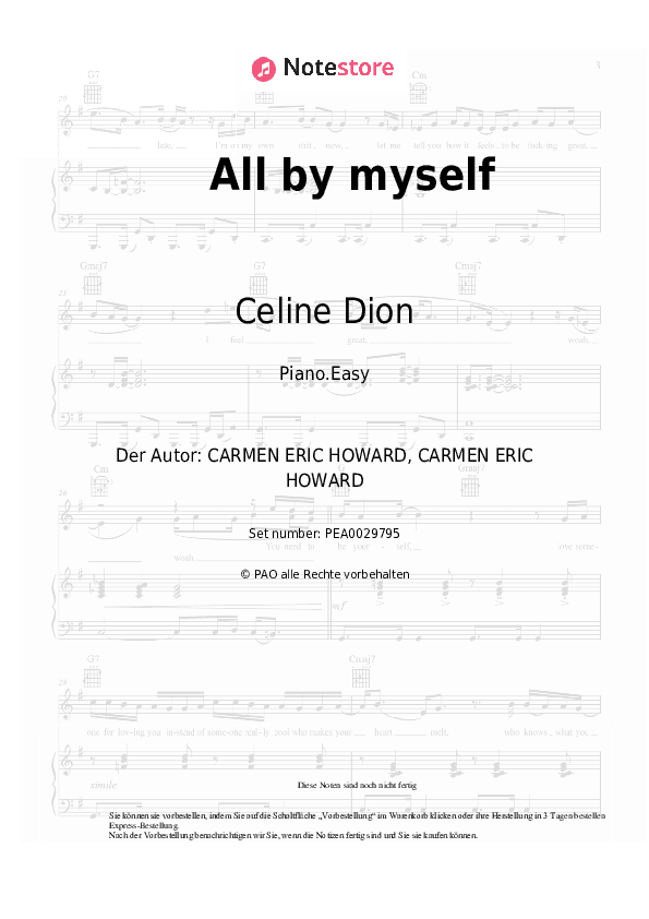 Einfache Noten Celine Dion - All by myself - Klavier.Einfach