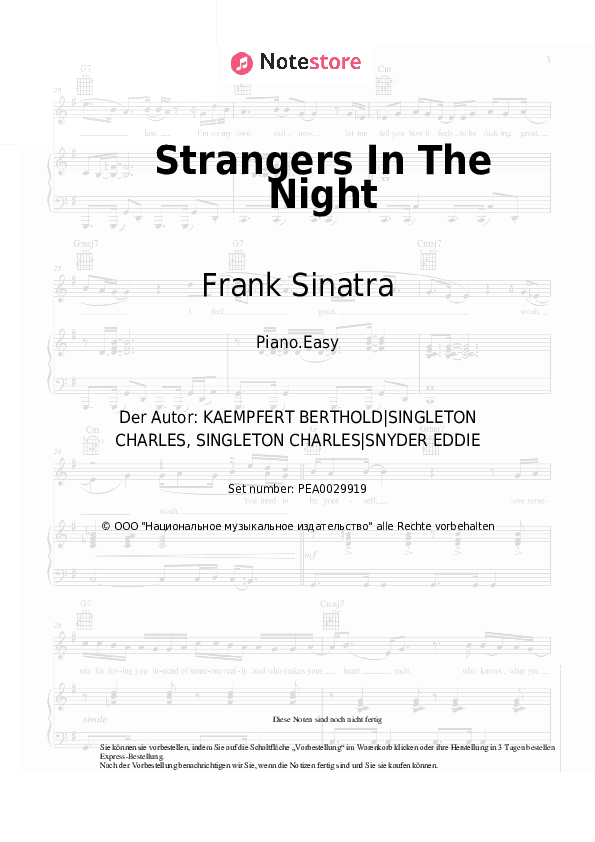 Einfache Noten Frank Sinatra - Strangers In The Night - Klavier.Einfach