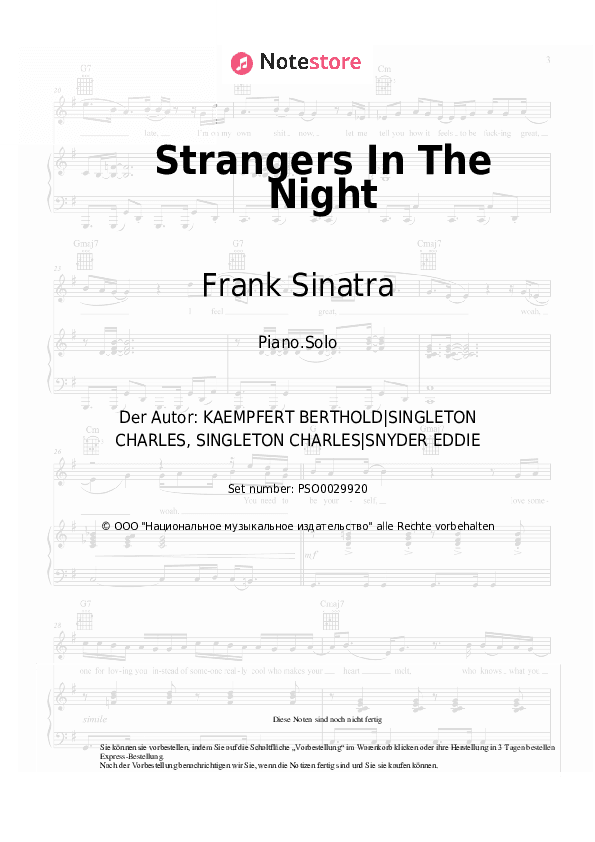Noten Frank Sinatra - Strangers In The Night - Klavier.Solo