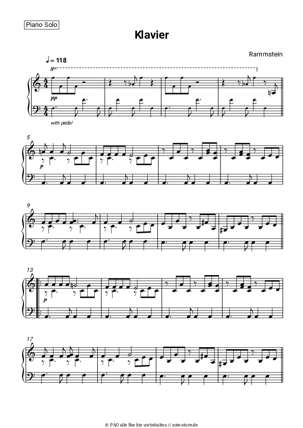 Noten Rammstein - Klavier - Klavier.Solo