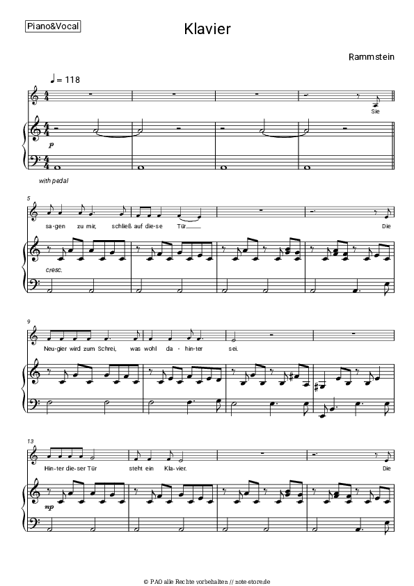 Noten mit Gesang Rammstein - Klavier - Klavier&Gesang