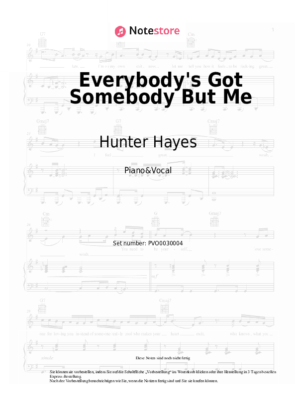 Noten mit Gesang Hunter Hayes, Jason Mraz - Everybody's Got Somebody But Me - Klavier&Gesang