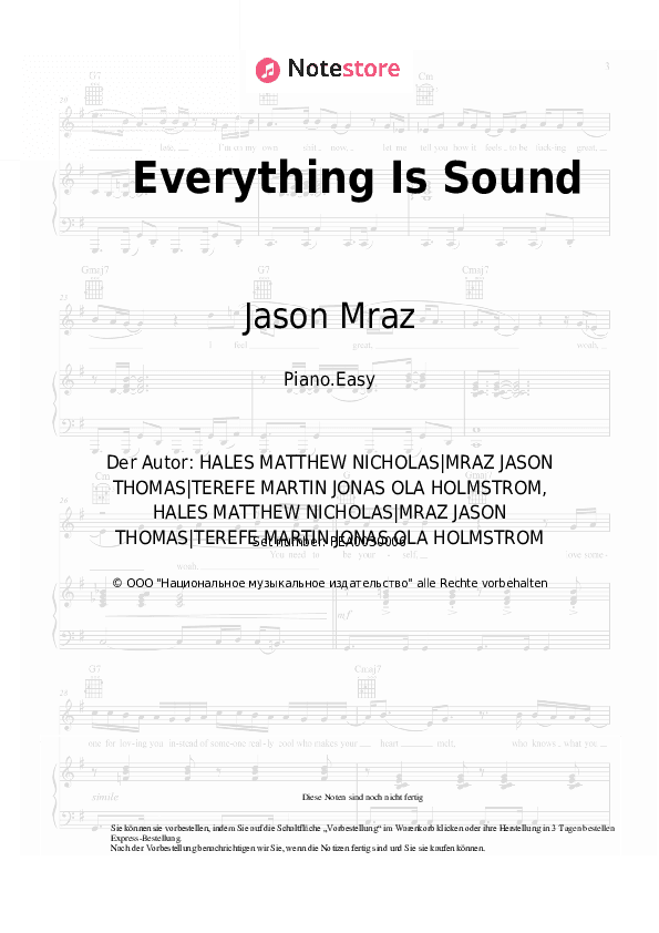 Einfache Noten Jason Mraz - Everything Is Sound - Klavier.Einfach