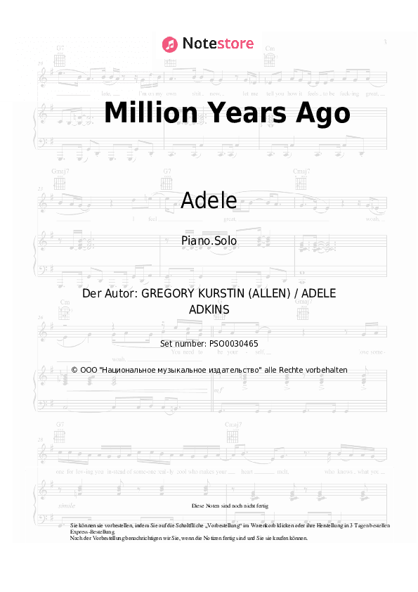 Noten Adele - Million Years Ago - Klavier.Solo