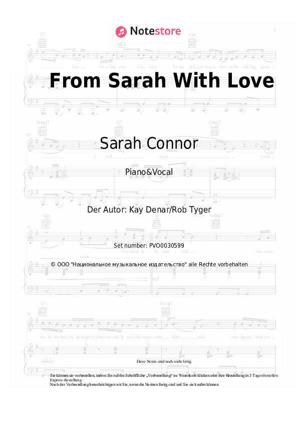 Noten mit Gesang Sarah Connor - From Sarah With Love - Klavier&Gesang