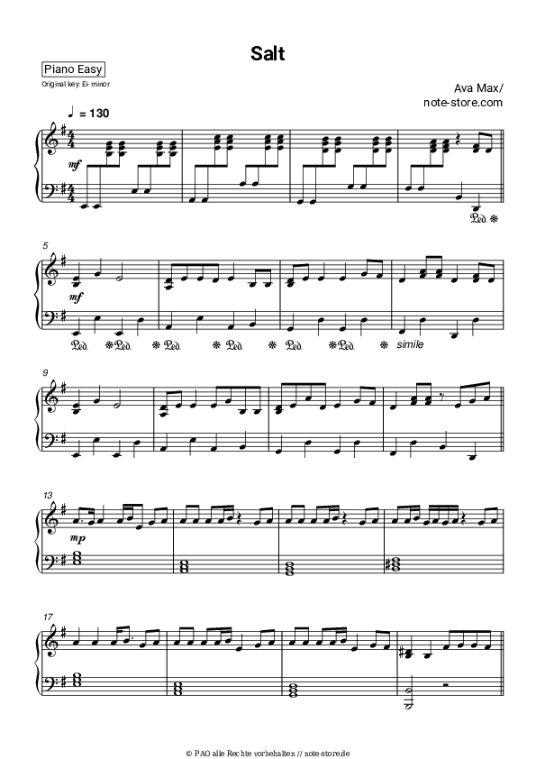 Einfache Noten Ava Max - Salt - Klavier.Einfach