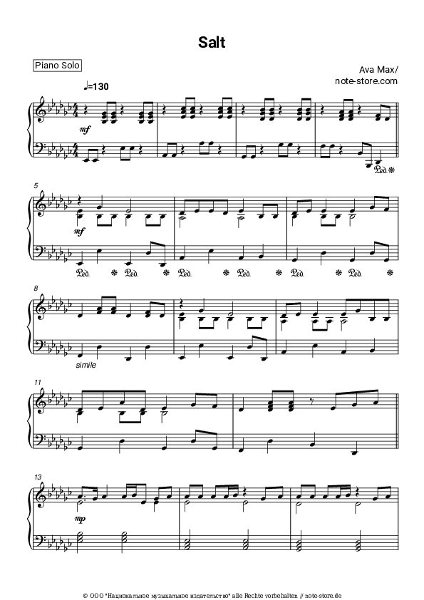 Noten Ava Max - Salt - Klavier.Solo