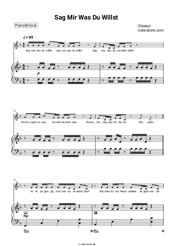 Noten mit Gesang Clueso - Sag Mir Was Du Willst - Klavier&Gesang