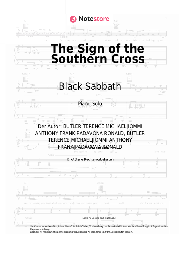 Noten Black Sabbath - The Sign of the Southern Cross - Klavier.Solo