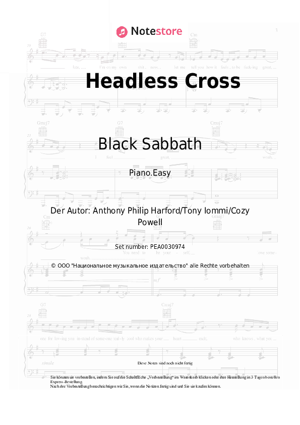 Einfache Noten Black Sabbath - Headless Cross - Klavier.Einfach