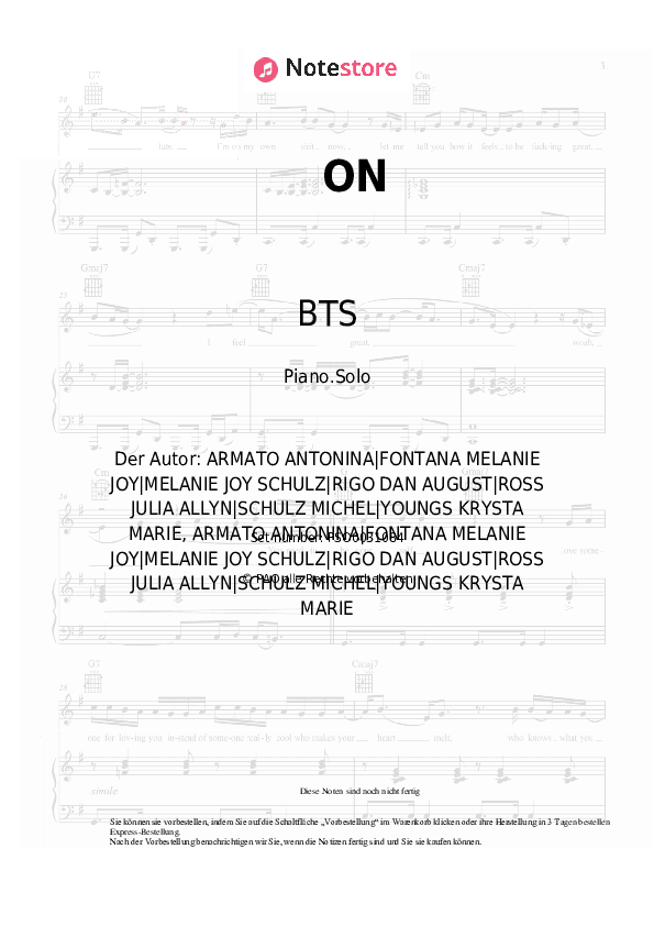 Noten BTS - ON - Klavier.Solo
