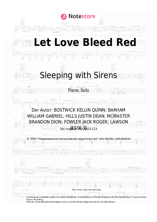 Noten Sleeping with Sirens - Let Love Bleed Red - Klavier.Solo