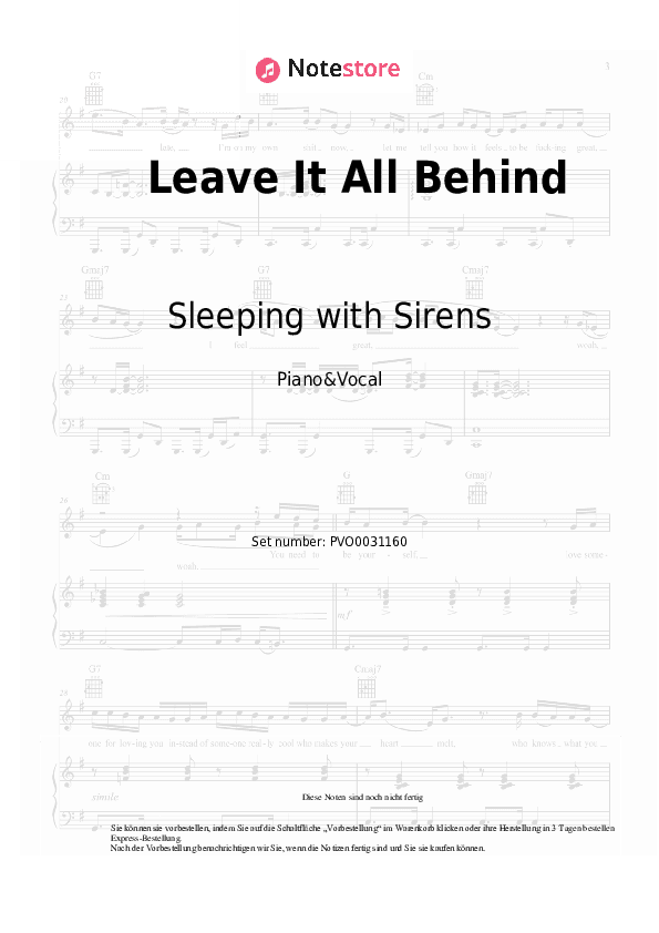 Noten mit Gesang Sleeping with Sirens - Leave It All Behind - Klavier&Gesang