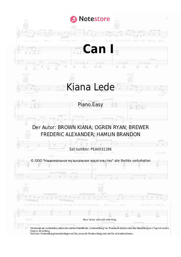 Einfache Noten Kiana Lede - Can I - Klavier.Einfach