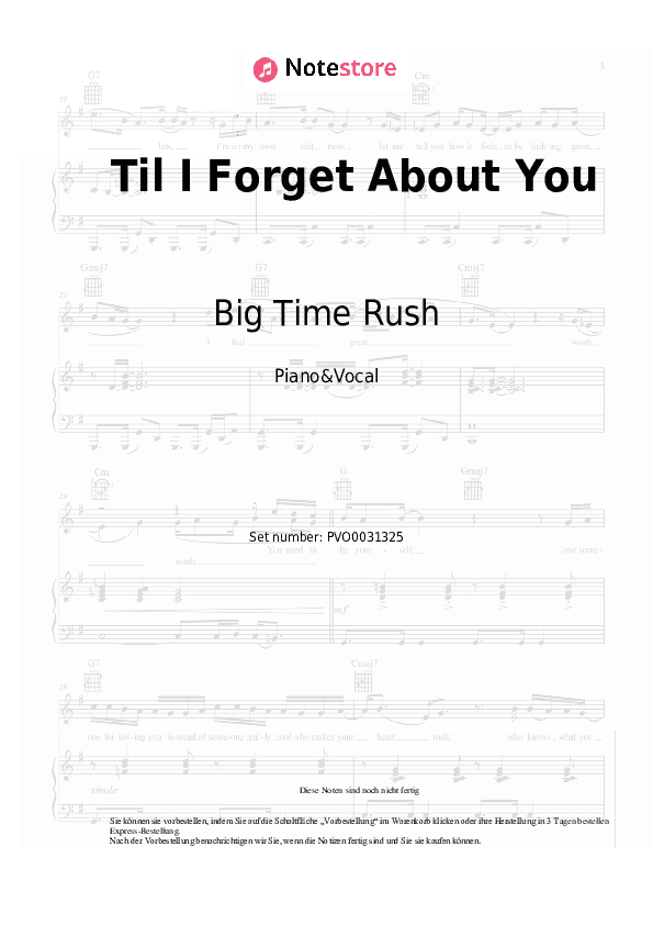 Noten mit Gesang Big Time Rush - Til I Forget About You - Klavier&Gesang