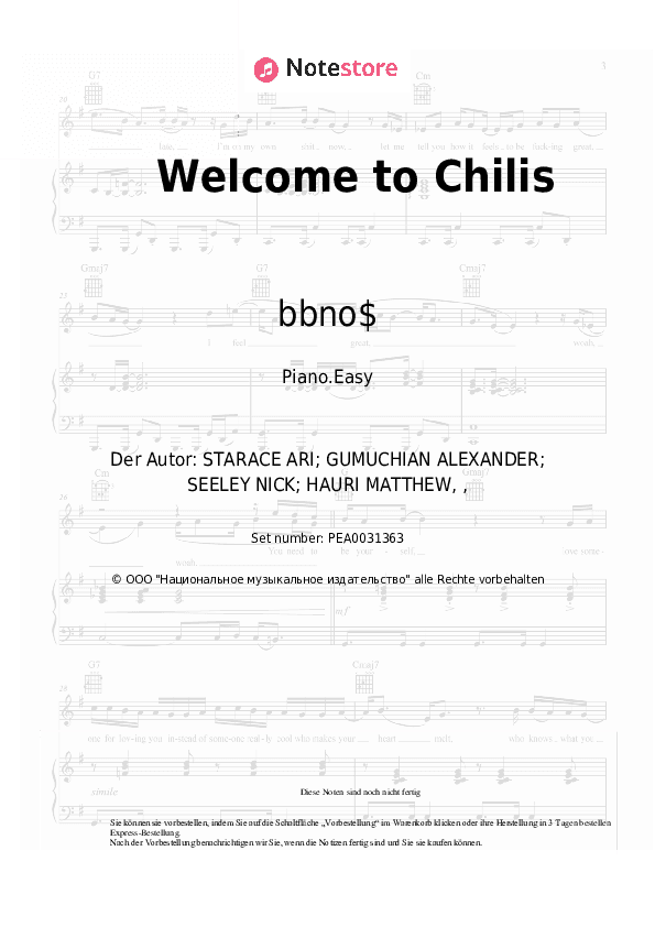 Einfache Noten bbno$, Yung Gravy - Welcome to Chilis - Klavier.Einfach