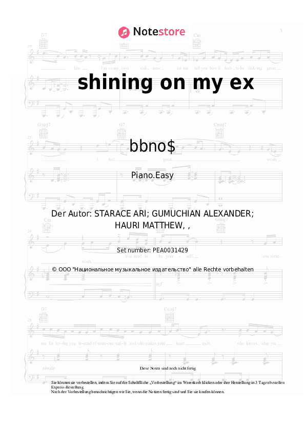 Einfache Noten bbno$, Yung Gravy - shining on my ex - Klavier.Einfach