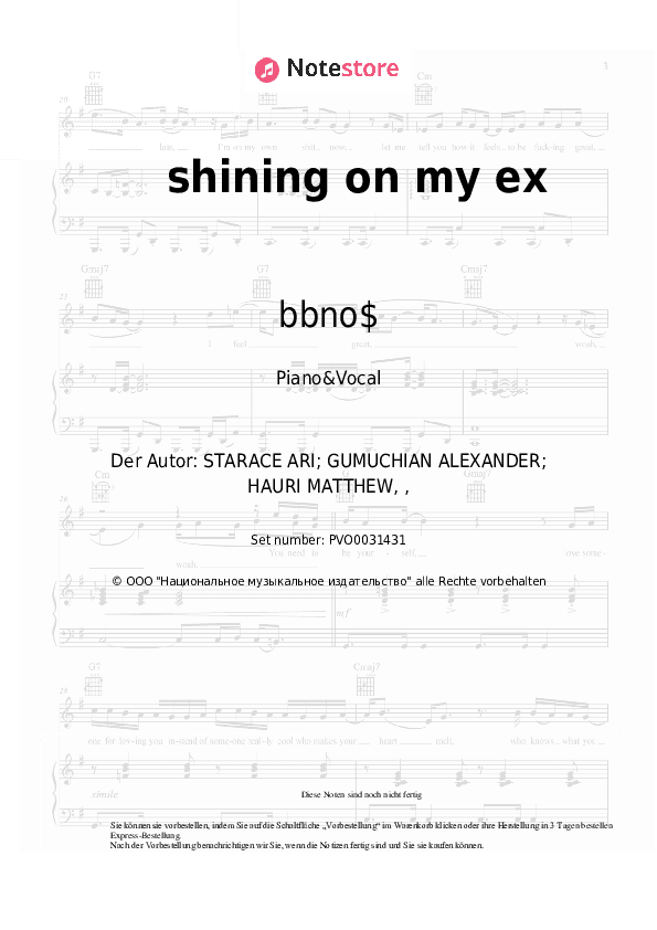 Noten mit Gesang bbno$, Yung Gravy - shining on my ex - Klavier&Gesang