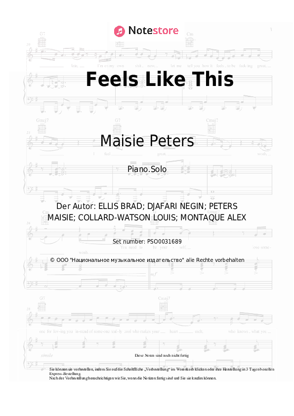 Noten Maisie Peters - Feels Like This - Klavier.Solo