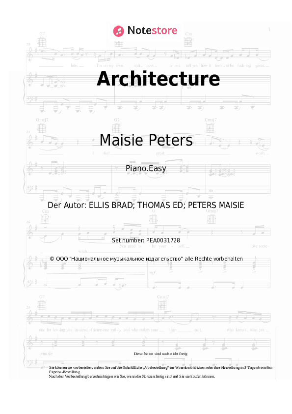 Einfache Noten Maisie Peters - Architecture - Klavier.Einfach