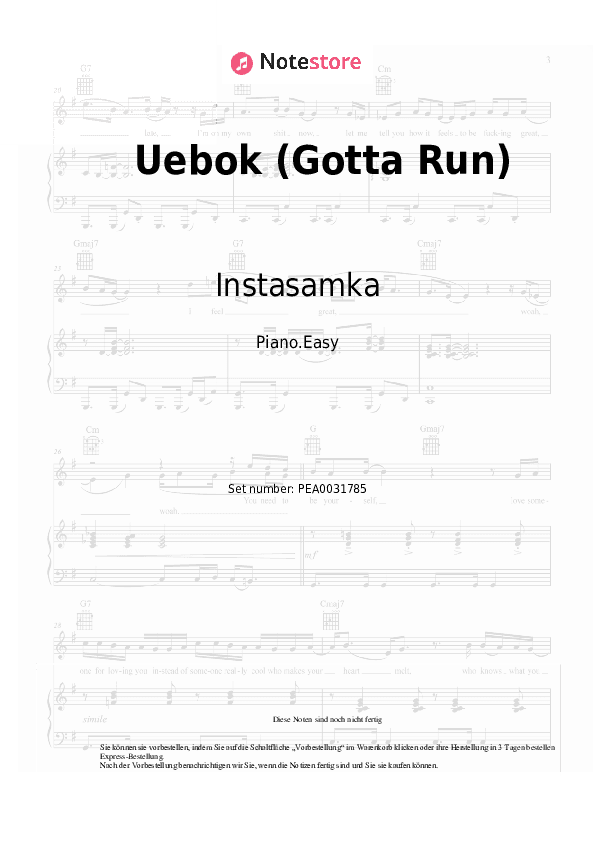 Einfache Noten Instasamka, Apashe - Uebok (Gotta Run) - Klavier.Einfach