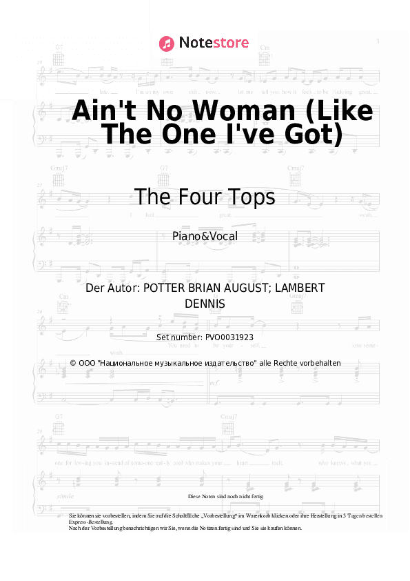 Noten mit Gesang The Four Tops - Ain't No Woman (Like The One I've Got) - Klavier&Gesang