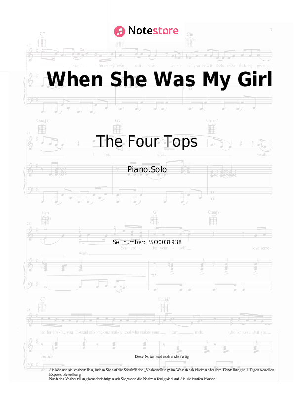 Noten The Four Tops - When She Was My Girl - Klavier.Solo