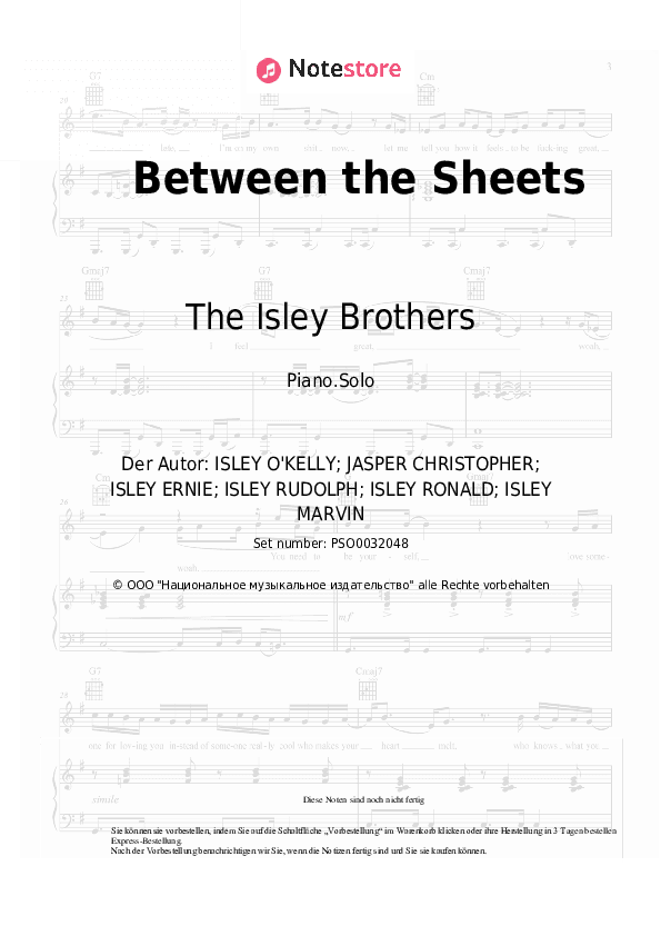 Noten The Isley Brothers - Between the Sheets - Klavier.Solo