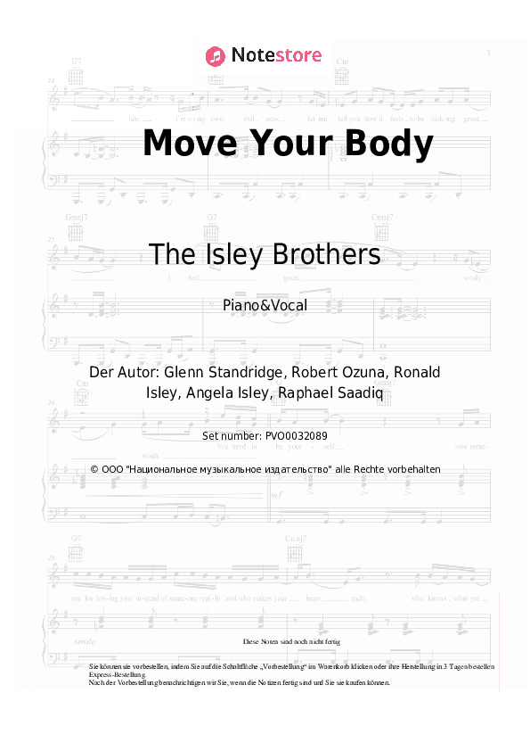 Noten mit Gesang The Isley Brothers - Move Your Body - Klavier&Gesang