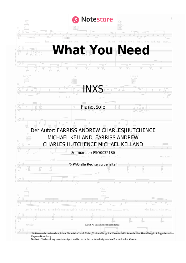 Noten INXS - What You Need - Klavier.Solo