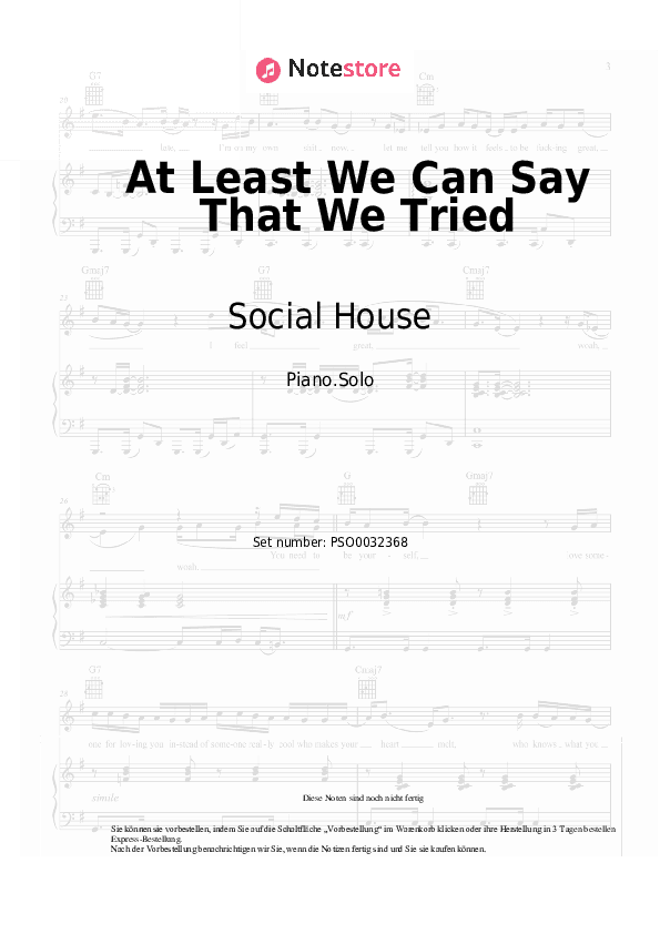 Noten Social House - At Least We Can Say That We Tried - Klavier.Solo