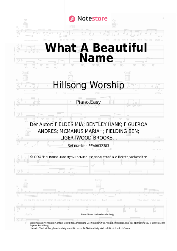Einfache Noten - What A Beautiful Name - Klavier.Einfach