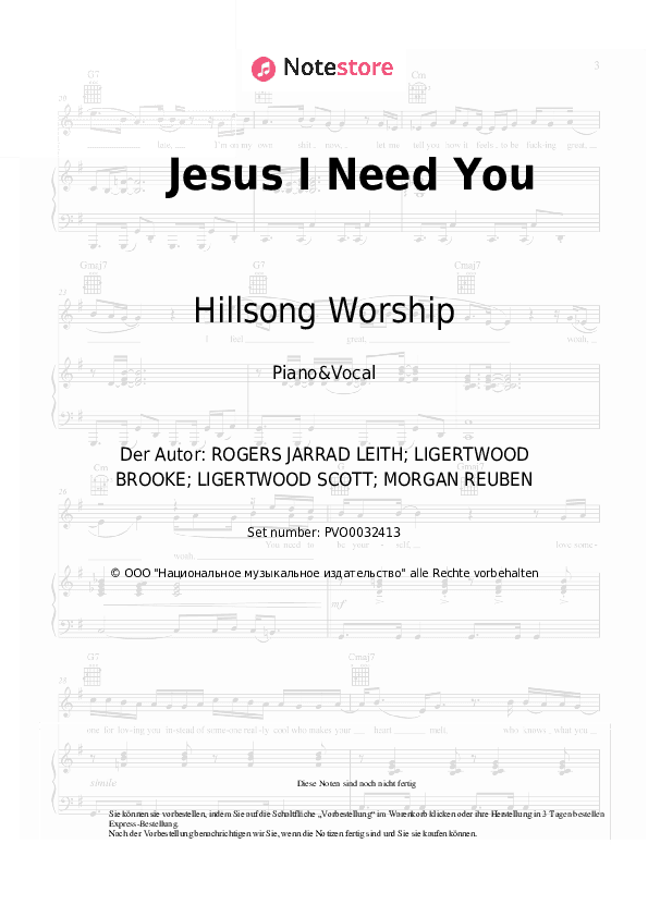 Noten mit Gesang - Jesus I Need You - Klavier&Gesang