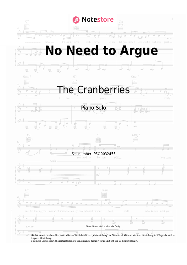 Noten The Cranberries - No Need to Argue - Klavier.Solo