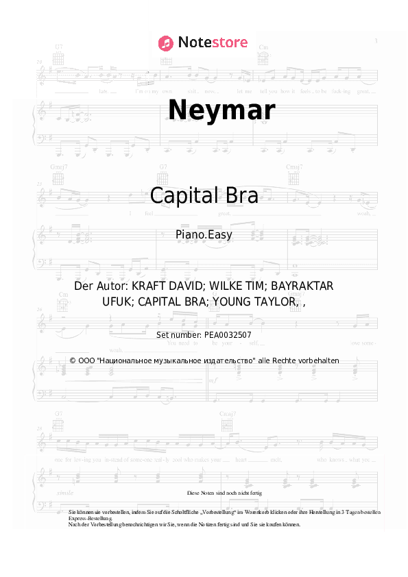 Einfache Noten Capital Bra, Ufo361 - Neymar - Klavier.Einfach