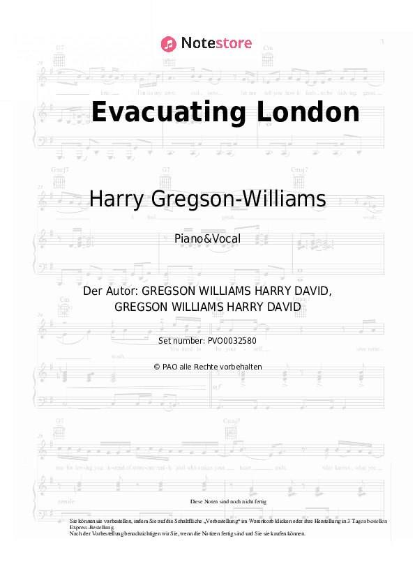 Noten mit Gesang Harry Gregson-Williams - Evacuating London - Klavier&Gesang