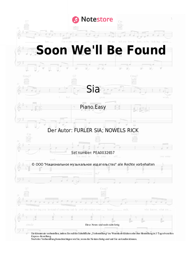 Einfache Noten Sia - Soon We'll Be Found - Klavier.Einfach