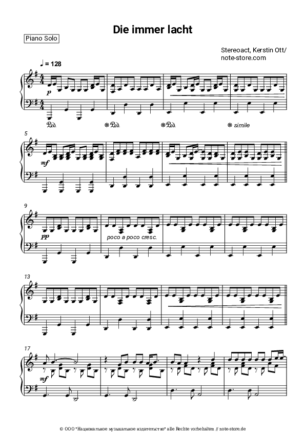 Noten Stereoact, Kerstin Ott - Die immer lacht - Klavier.Solo