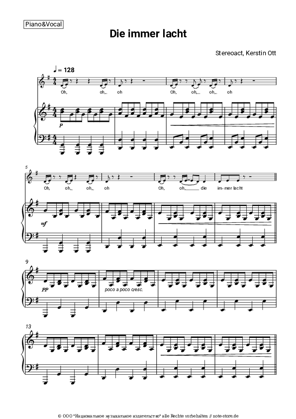 Noten mit Gesang Stereoact, Kerstin Ott - Die immer lacht - Klavier&Gesang