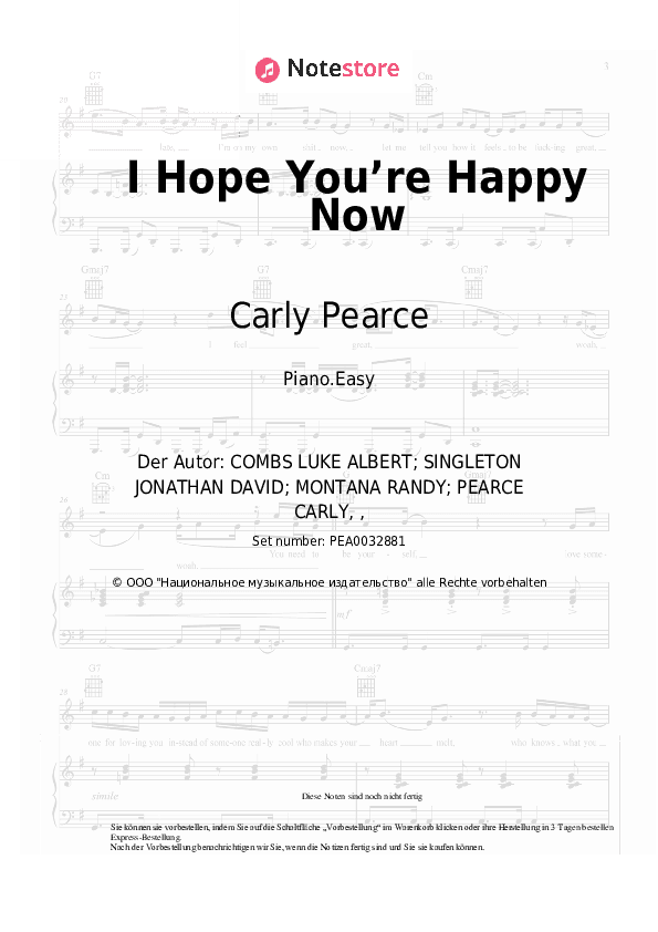 Einfache Noten Carly Pearce, Lee Brice - I Hope You’re Happy Now - Klavier.Einfach