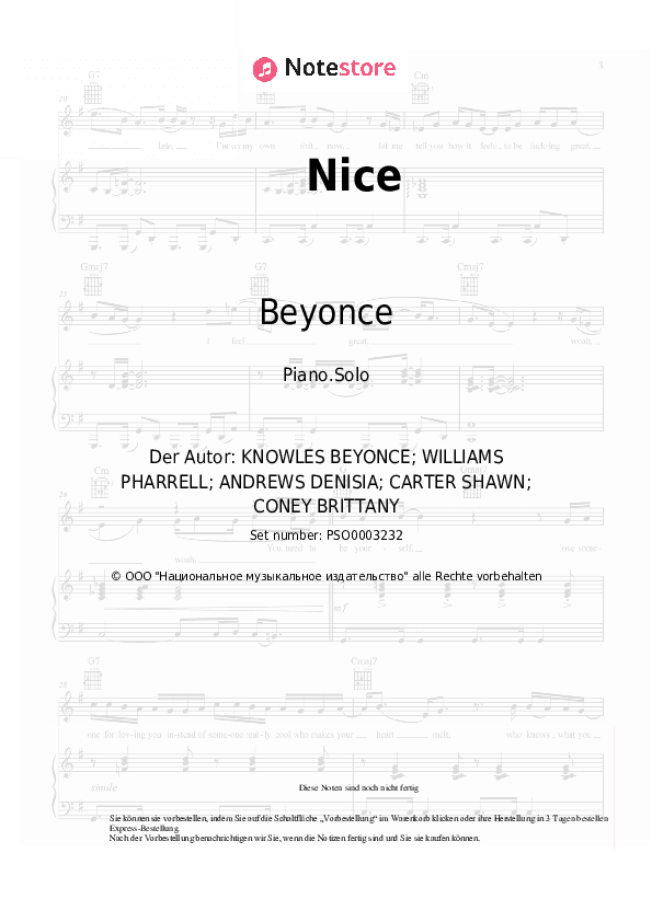 Noten Beyonce, Jay-Z - Nice - Klavier.Solo