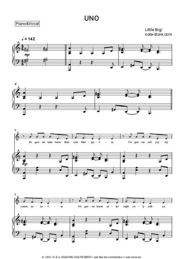Noten mit Gesang Little Big - UNO - Klavier&Gesang