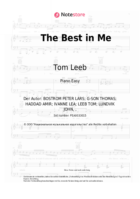 Einfache Noten Tom Leeb - The Best in Me - Klavier.Einfach
