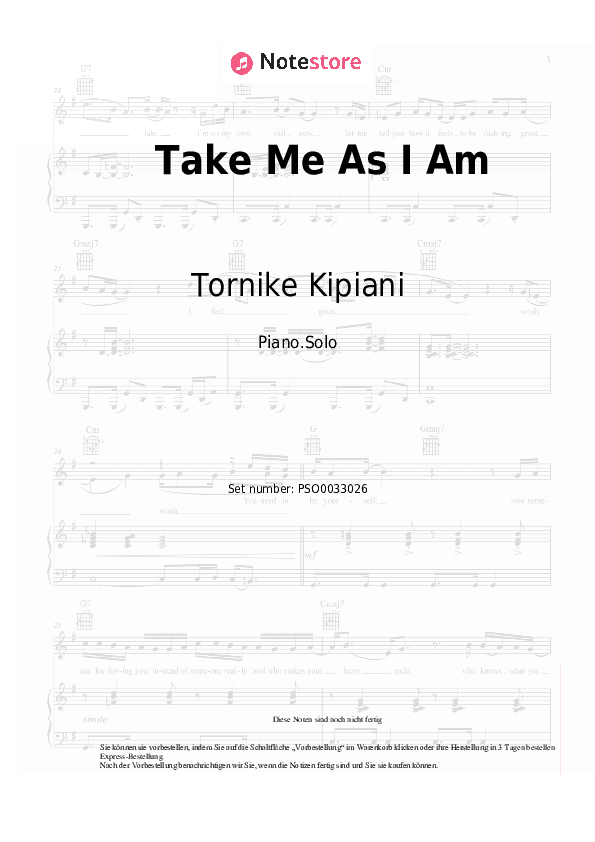 Noten Tornike Kipiani - Take Me As I Am - Klavier.Solo
