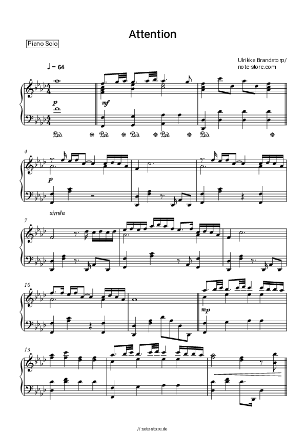 Noten Ulrikke - Attention - Klavier.Solo