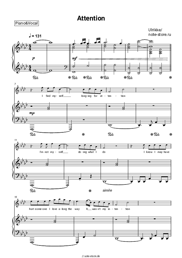 Noten mit Gesang Ulrikke - Attention - Klavier&Gesang