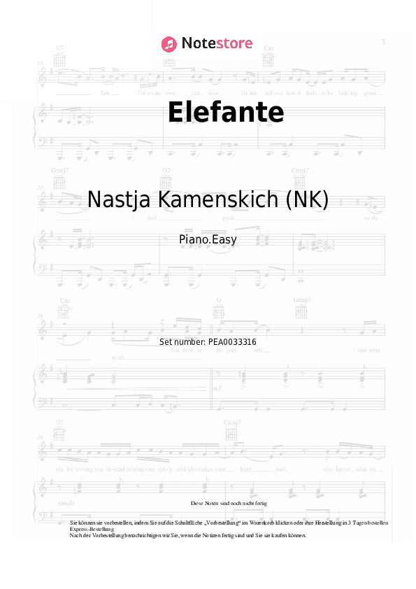 Einfache Noten Nastja Kamenskich (NK) - Elefante - Klavier.Einfach