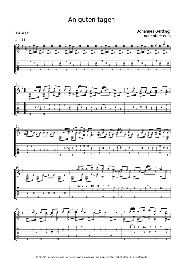 Tabs Johannes Oerding - An guten Tagen - Gitarre.Tabs