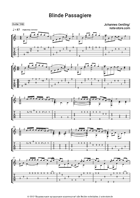 Tabs Johannes Oerding - Blinde Passagiere - Gitarre.Tabs