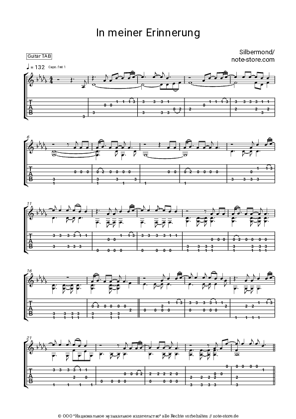 Tabs Silbermond - In meiner Erinnerung - Gitarre.Tabs